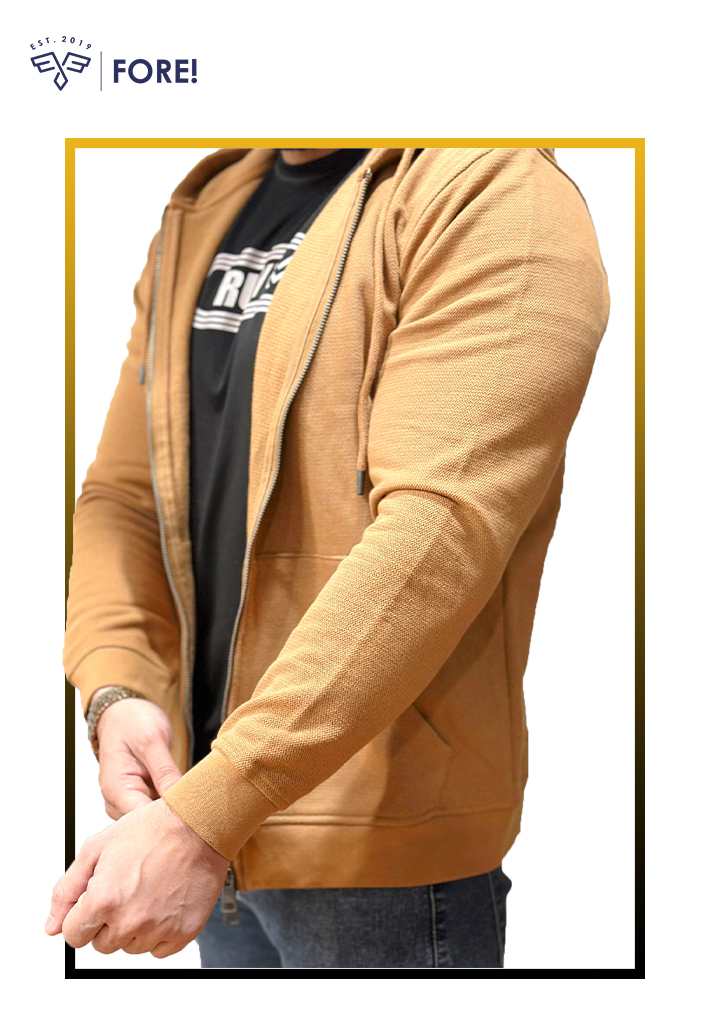 Camel Brown Double Zipper Hoodie