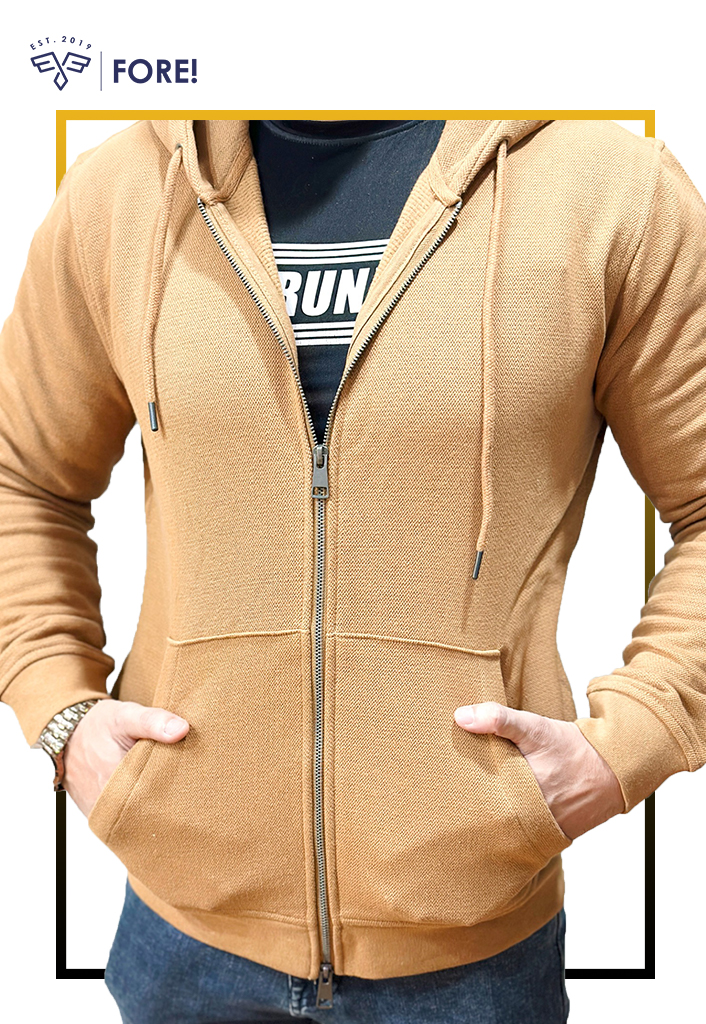 Camel Brown Double Zipper Hoodie