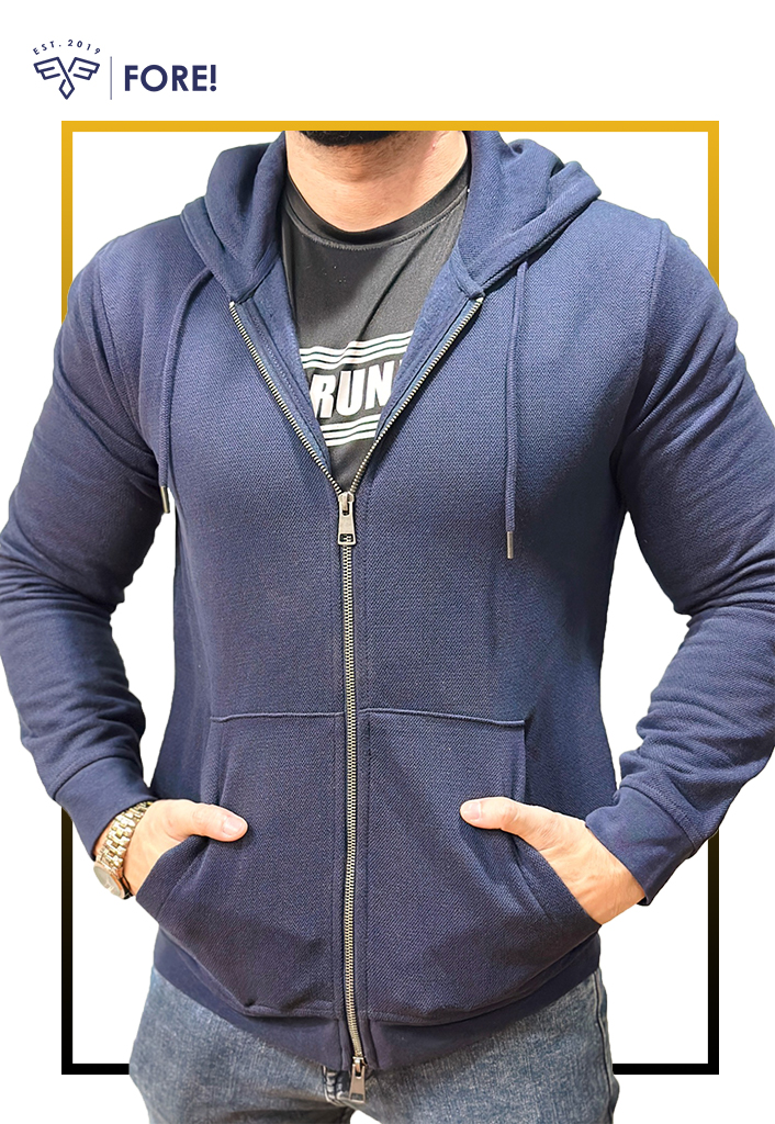 Navy Blue Double Zipper Hoodie