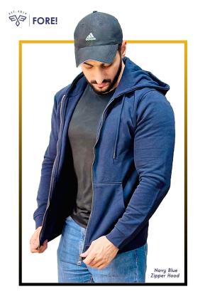 Navy Blue Double Zipper Hoodie"