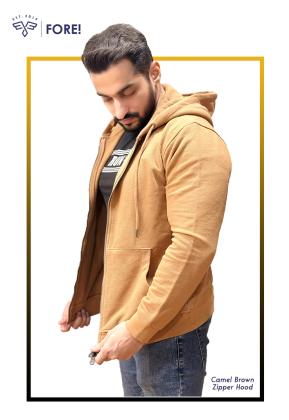 Camel Brown Double Zipper Hoodie"